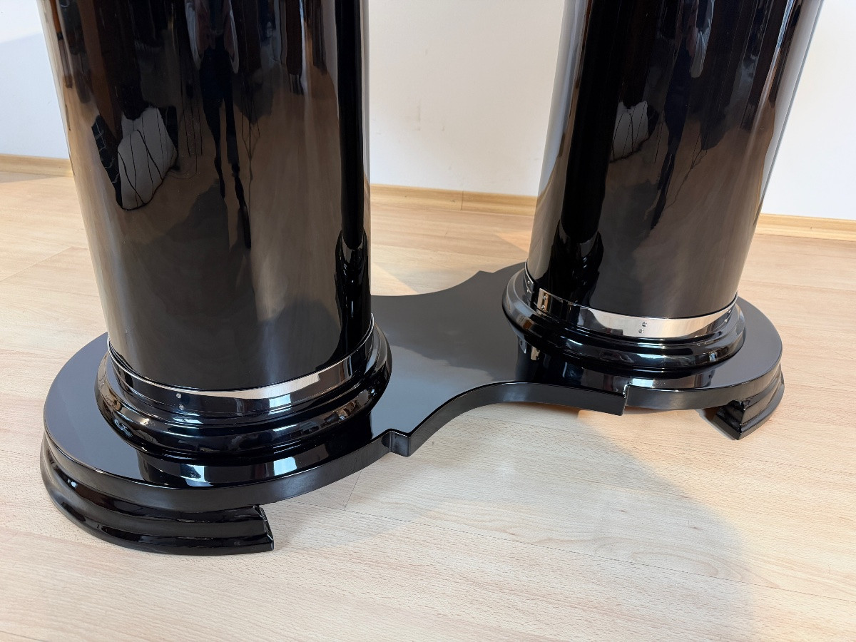 Art Deco Dining Table, Black Lacquer, Metal, France, Circa 1930-photo-4