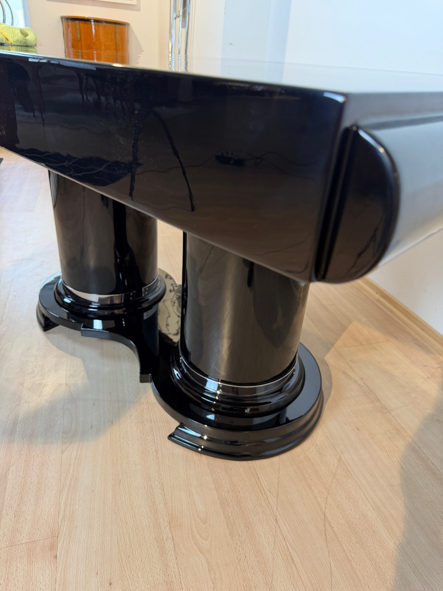 Art Deco Dining Table, Black Lacquer, Metal, France, Circa 1930-photo-3