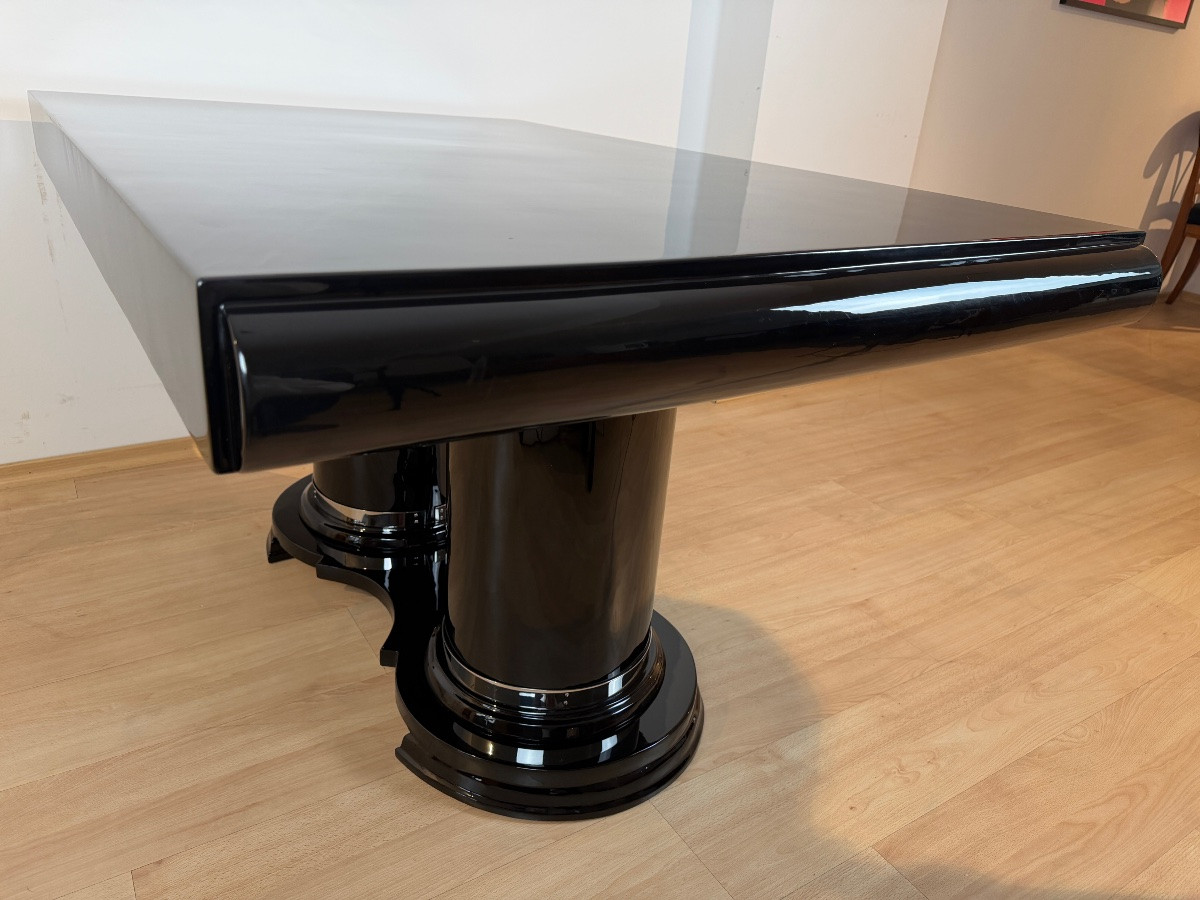 Art Deco Dining Table, Black Lacquer, Metal, France, Circa 1930-photo-5