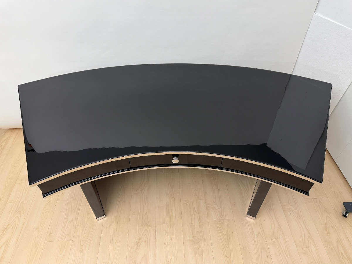 Bureau Art déco, laqué noir, métal, France, vers 1950-photo-4