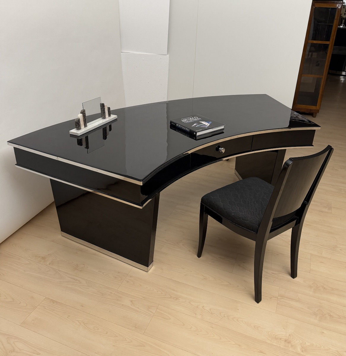 Bureau Art déco, laqué noir, métal, France, vers 1950-photo-6