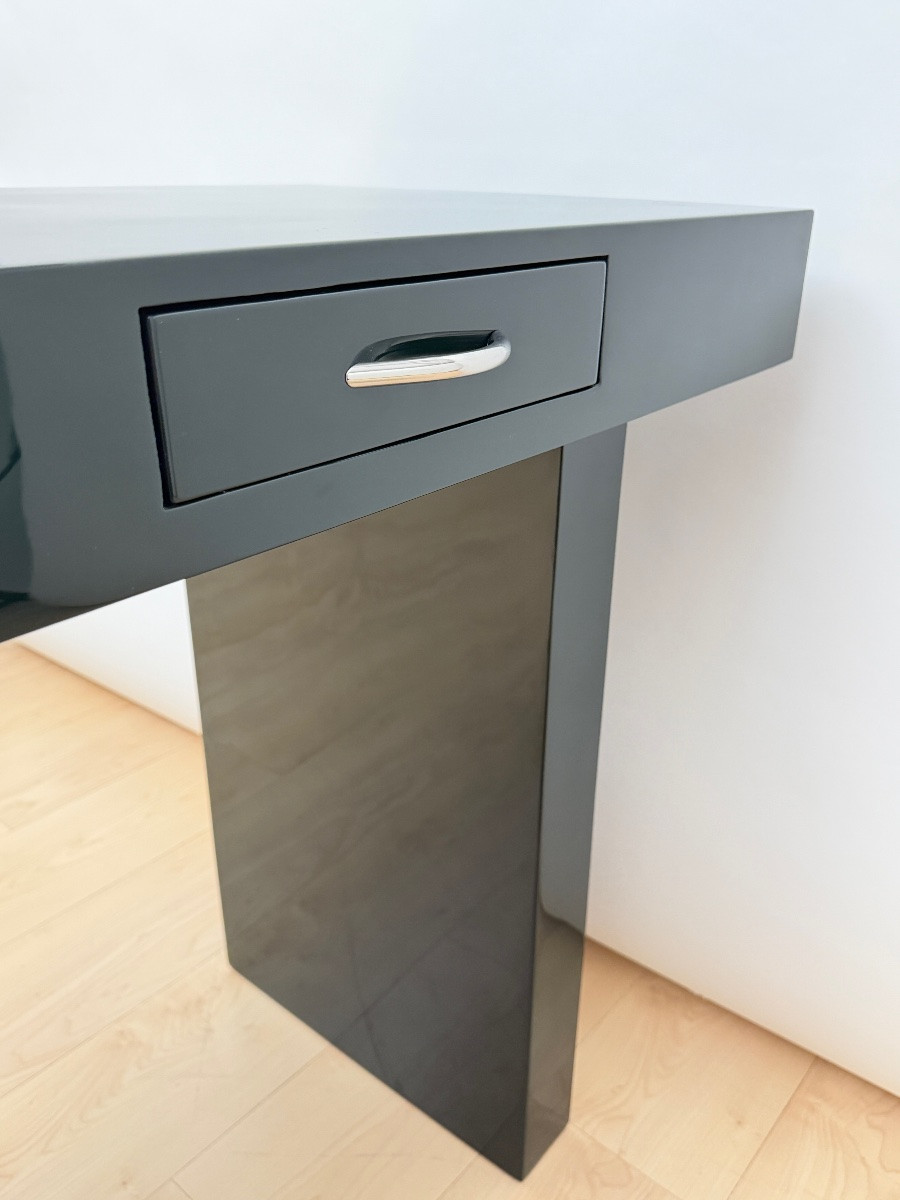 Designer Console Table, Green Lacquer, Walnut, Chrome, Italy, Circa 1970-photo-4