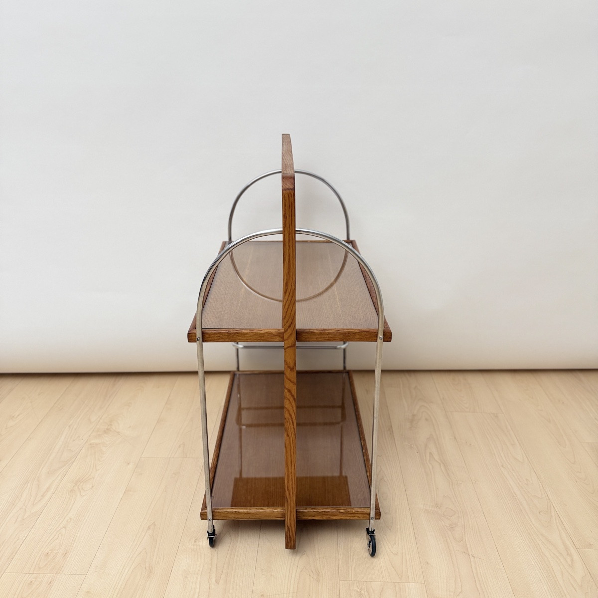 Art Deco Oak And Chrome-plated Metal Serving Trolley, France, Circa 1930-photo-4