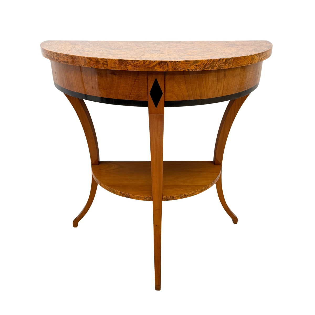 Console demi-lune de style Biedermeier, Merisier et loupe de bouleau, Allemagne, vers 1830