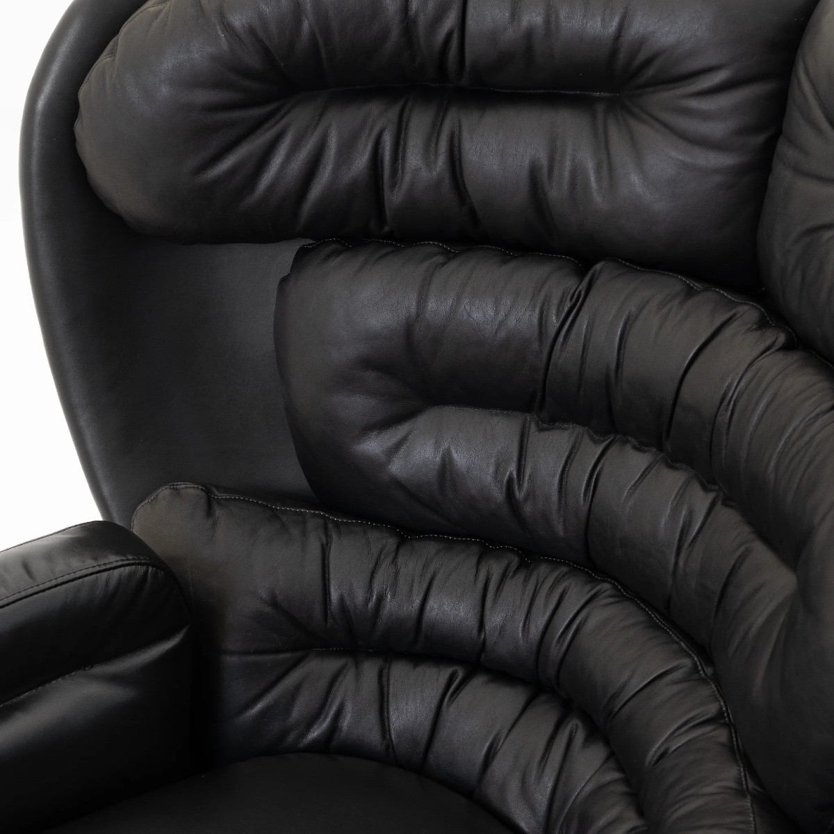 Elda Chair, Joe Colombo, Black Leather, Off-white Shell, Italy, Circa 1970-photo-2