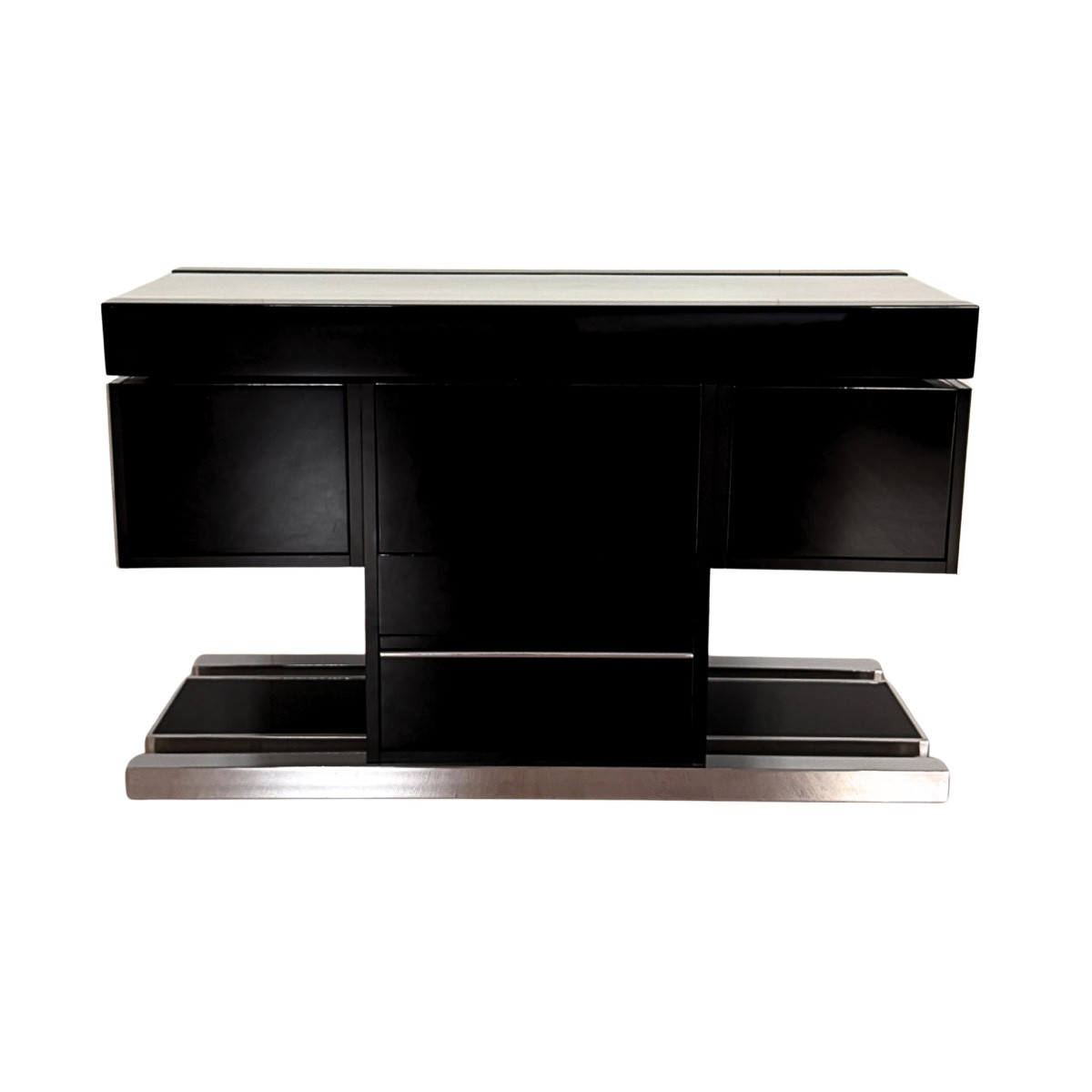 Willy Rizzo Dry Bar With Stools, Black Lacquer And Chrome, Italy, Circa 1970-photo-4