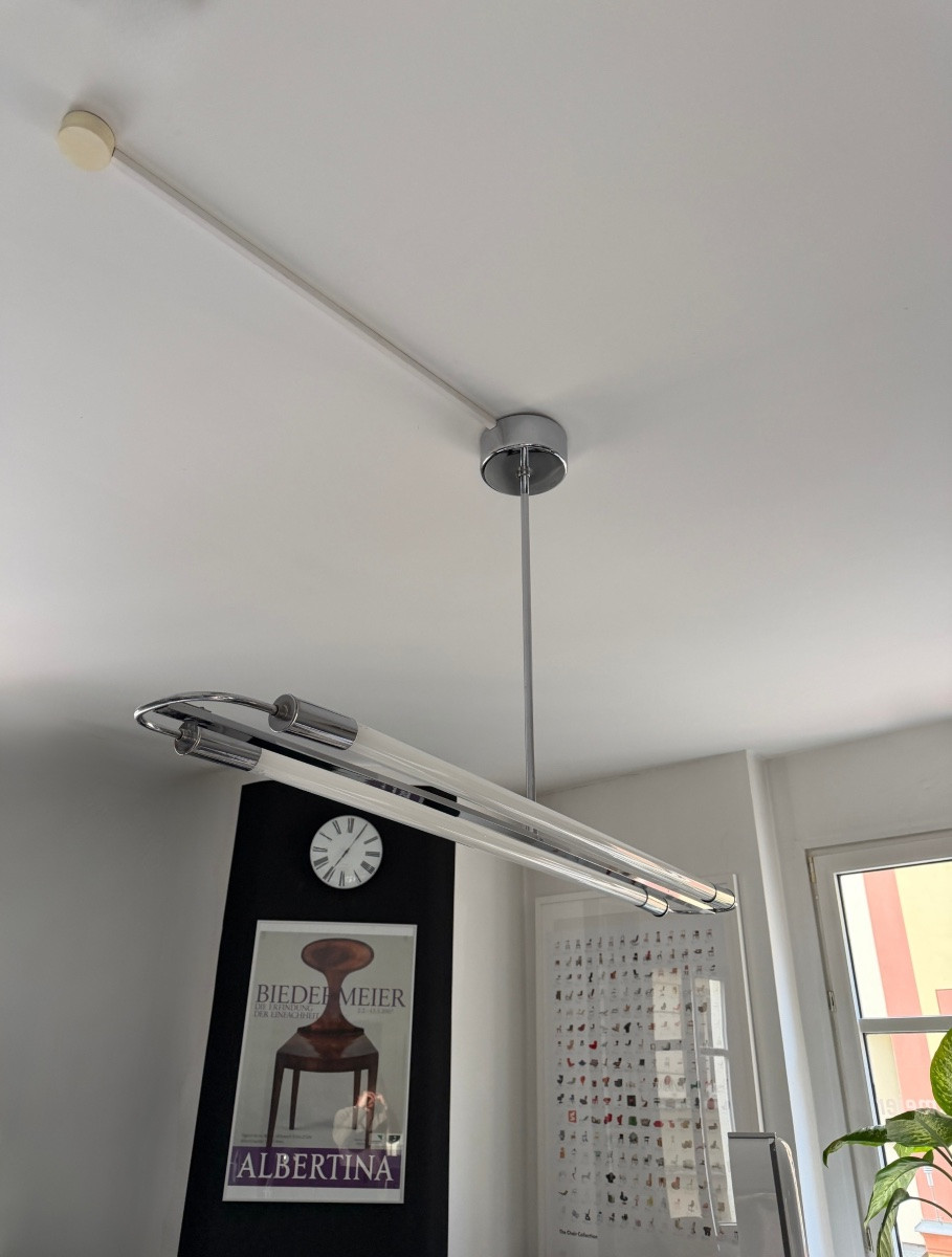 Streamline Moderne Ceiling Lamp, Chromed Steel, Neon Tubes, Germany, Circa 1935-photo-6