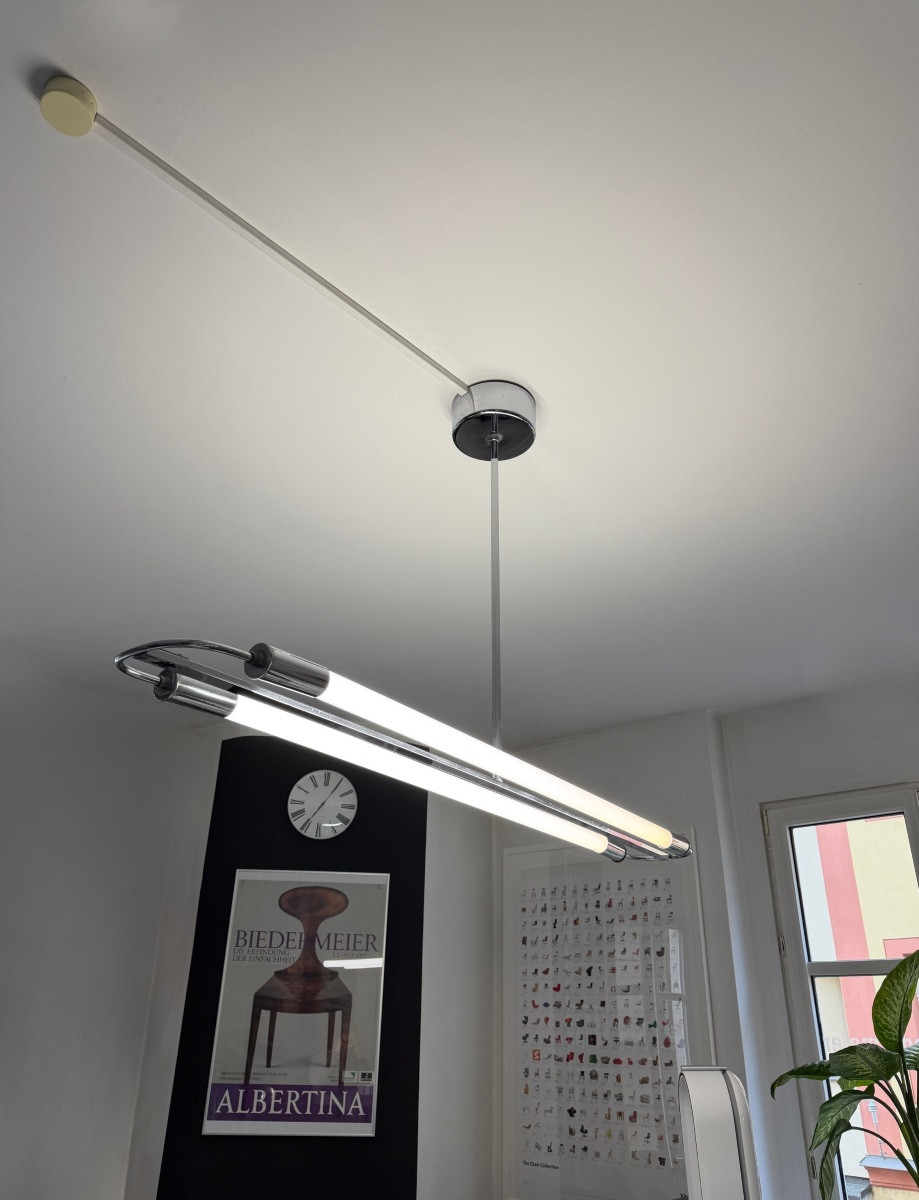Streamline Moderne Ceiling Lamp, Chromed Steel, Neon Tubes, Germany, Circa 1935-photo-7