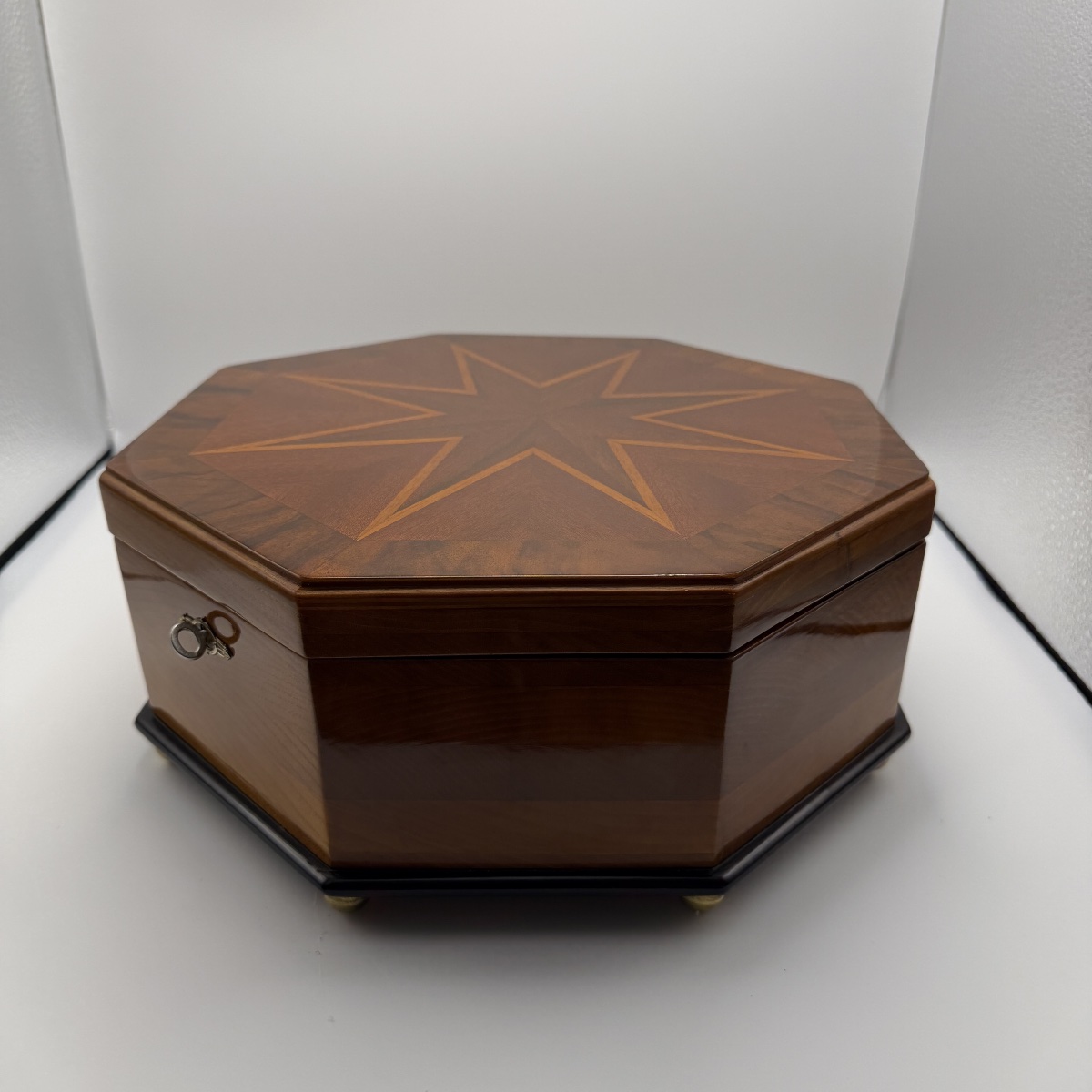 Octagonal Bauhaus Box, Ash, Walnut, Maple, Mahogany, Velvet, Vienna, Circa 1920-photo-2