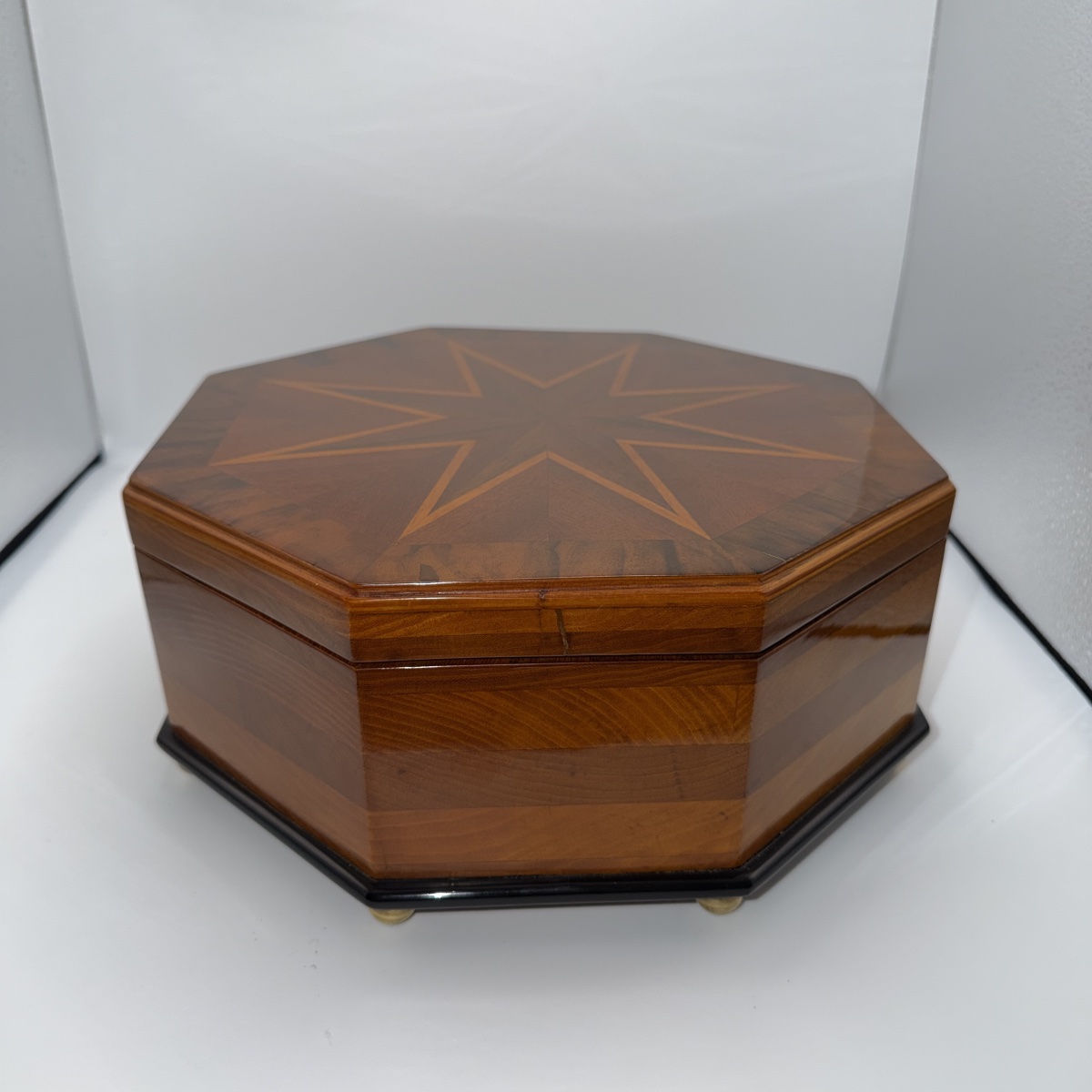 Octagonal Bauhaus Box, Ash, Walnut, Maple, Mahogany, Velvet, Vienna, Circa 1920-photo-3