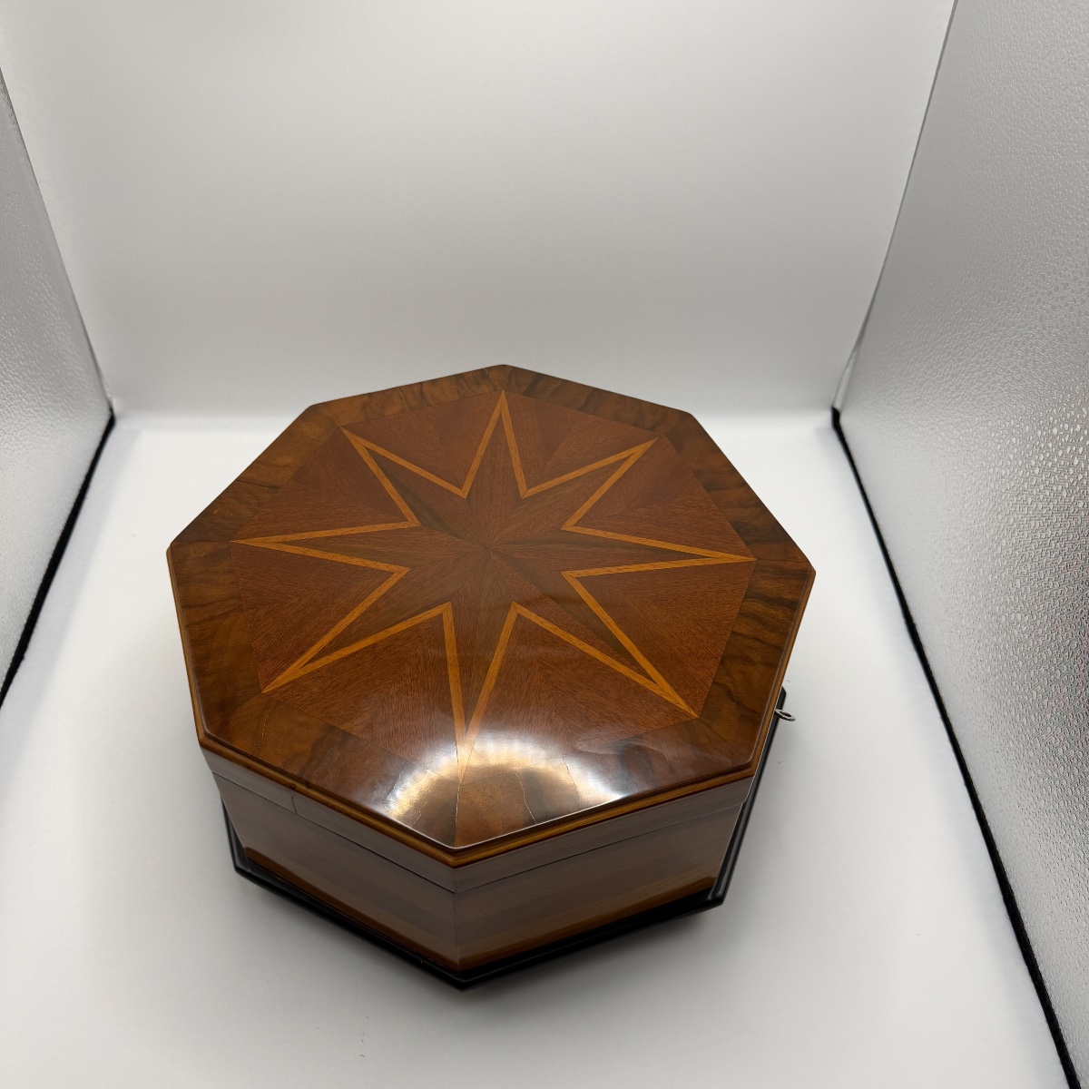 Octagonal Bauhaus Box, Ash, Walnut, Maple, Mahogany, Velvet, Vienna, Circa 1920-photo-5