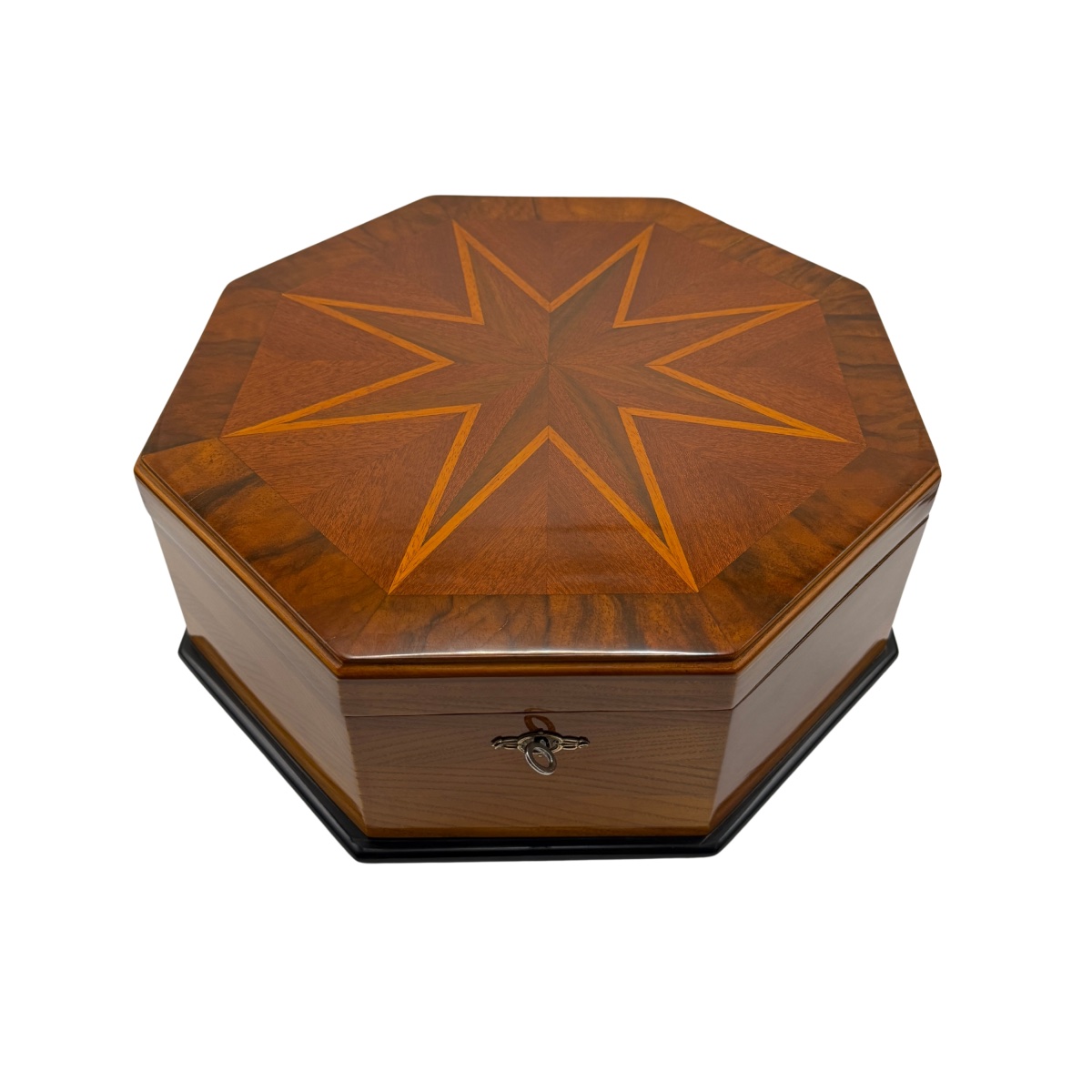 Octagonal Bauhaus Box, Ash, Walnut, Maple, Mahogany, Velvet, Vienna, Circa 1920