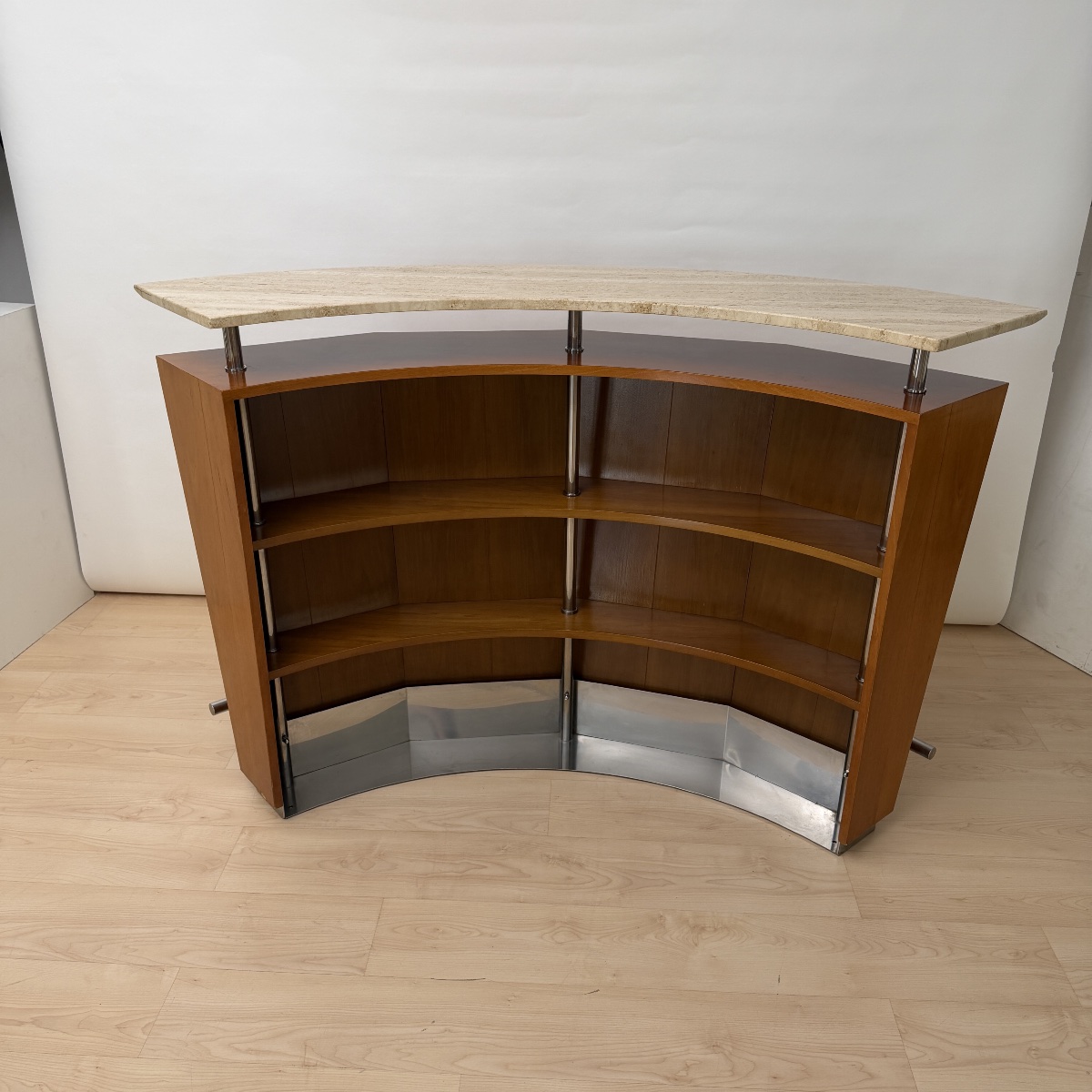 Mid-century Bar Counter, Teak, Metal, Travertine, Italy, Circa 1970-photo-3