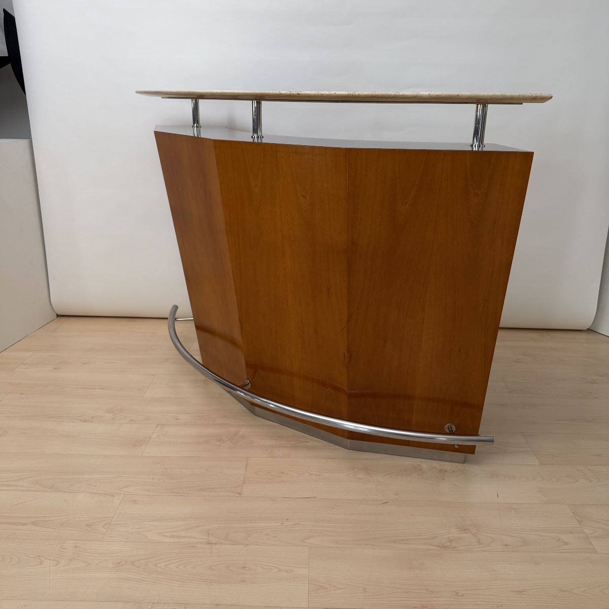 Mid-century Bar Counter, Teak, Metal, Travertine, Italy, Circa 1970-photo-4