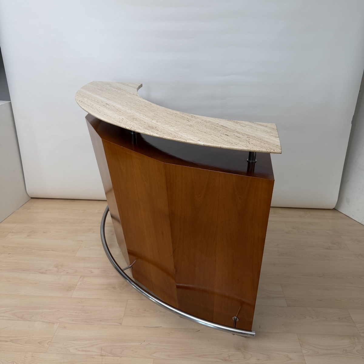 Mid-century Bar Counter, Teak, Metal, Travertine, Italy, Circa 1970-photo-2