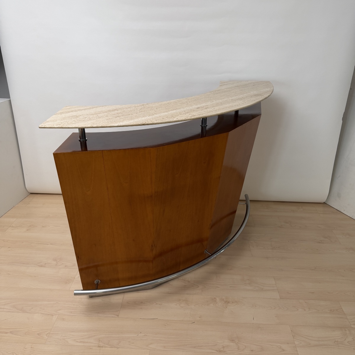 Mid-century Bar Counter, Teak, Metal, Travertine, Italy, Circa 1970-photo-3