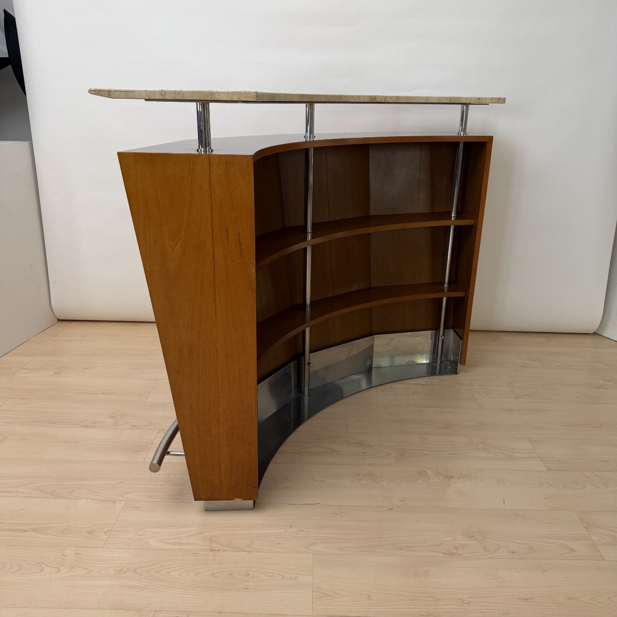 Mid-century Bar Counter, Teak, Metal, Travertine, Italy, Circa 1970-photo-4