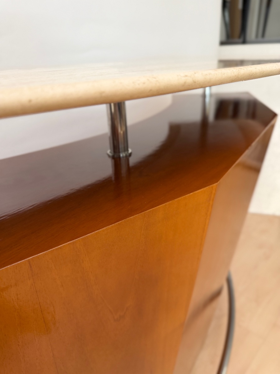 Mid-century Bar Counter, Teak, Metal, Travertine, Italy, Circa 1970-photo-5