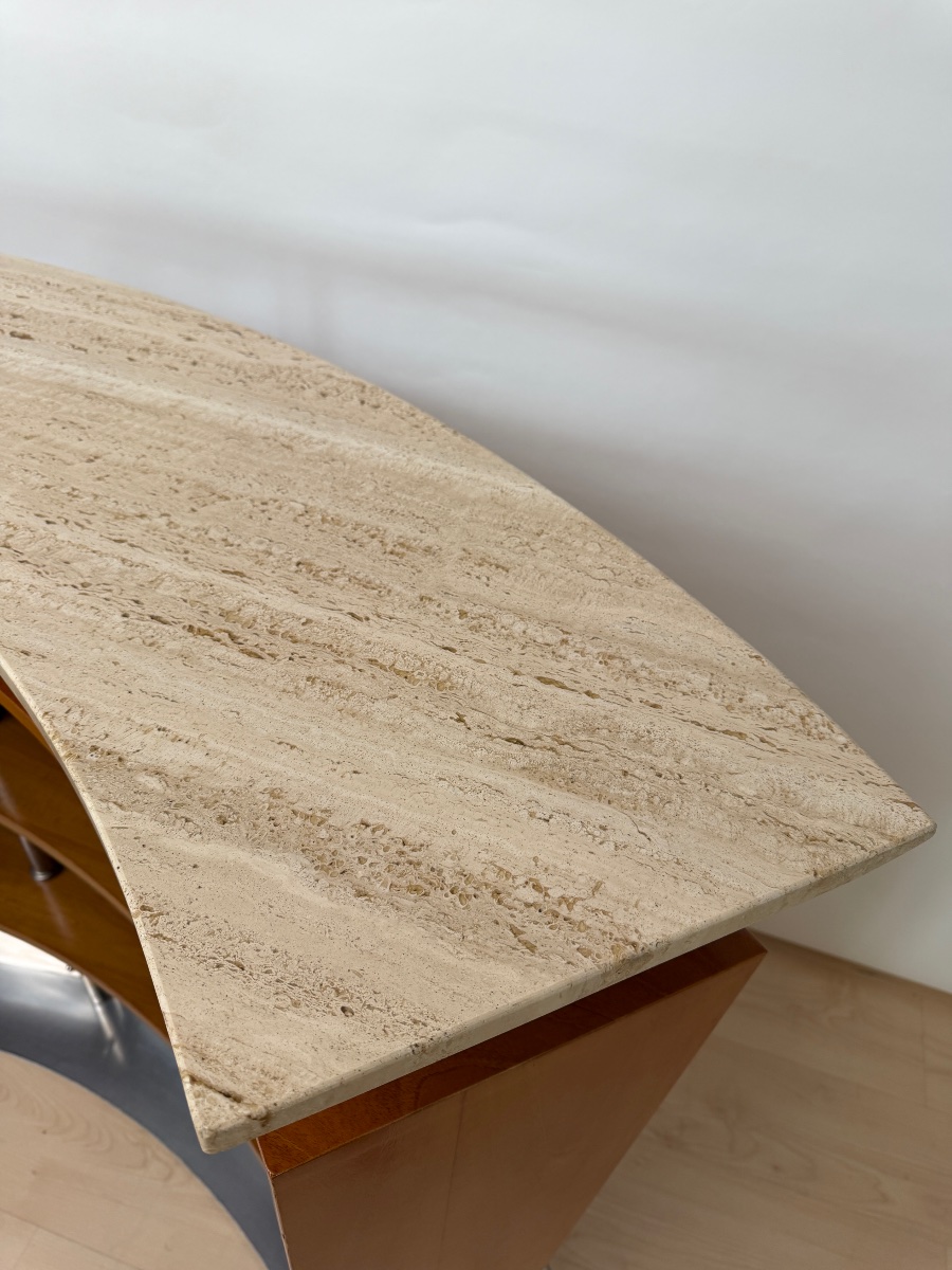 Mid-century Bar Counter, Teak, Metal, Travertine, Italy, Circa 1970-photo-8