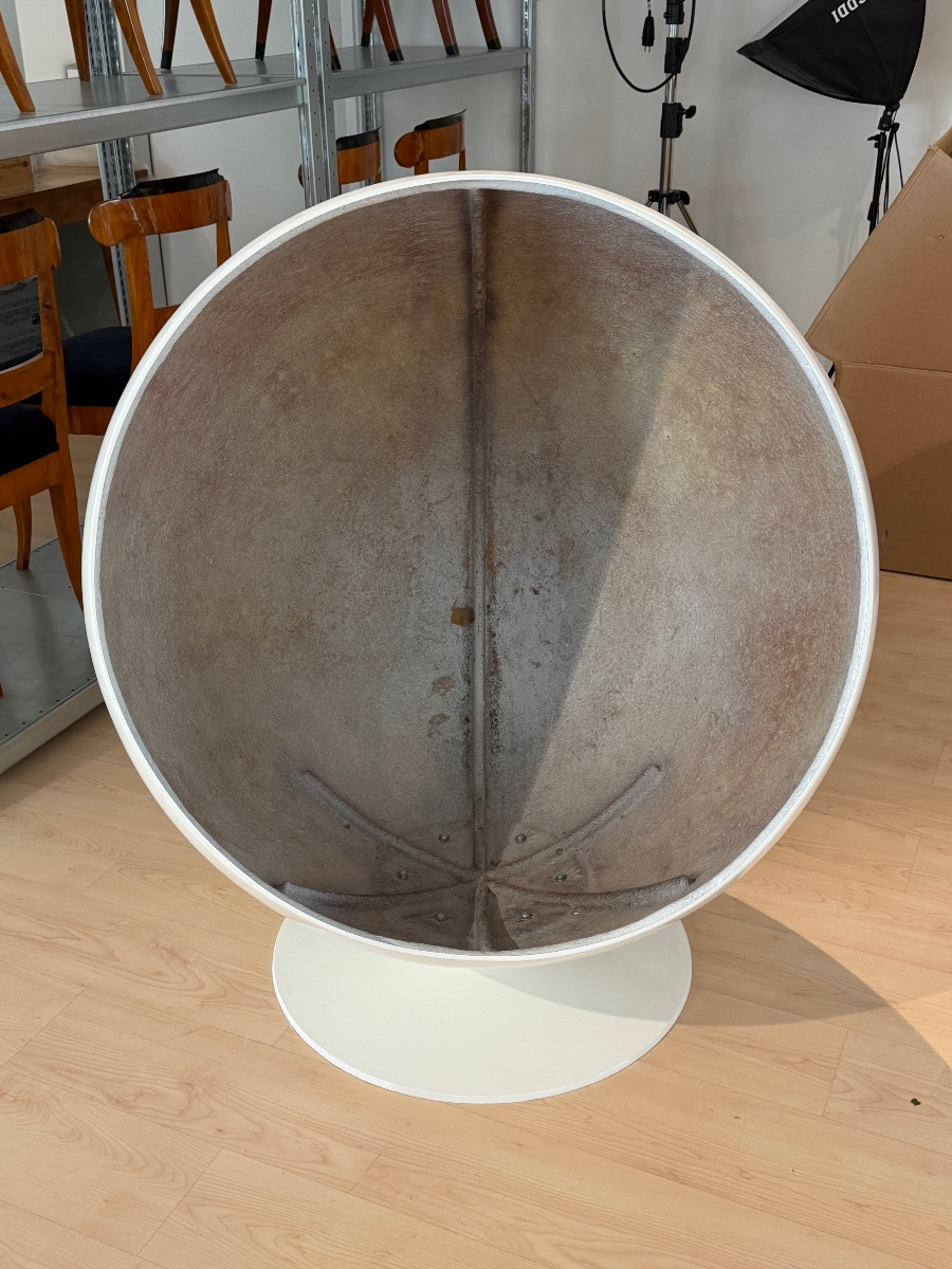 Original Asko Ball Chair, Eero Aarnio, White And Orange, Finland, 1960s-photo-6