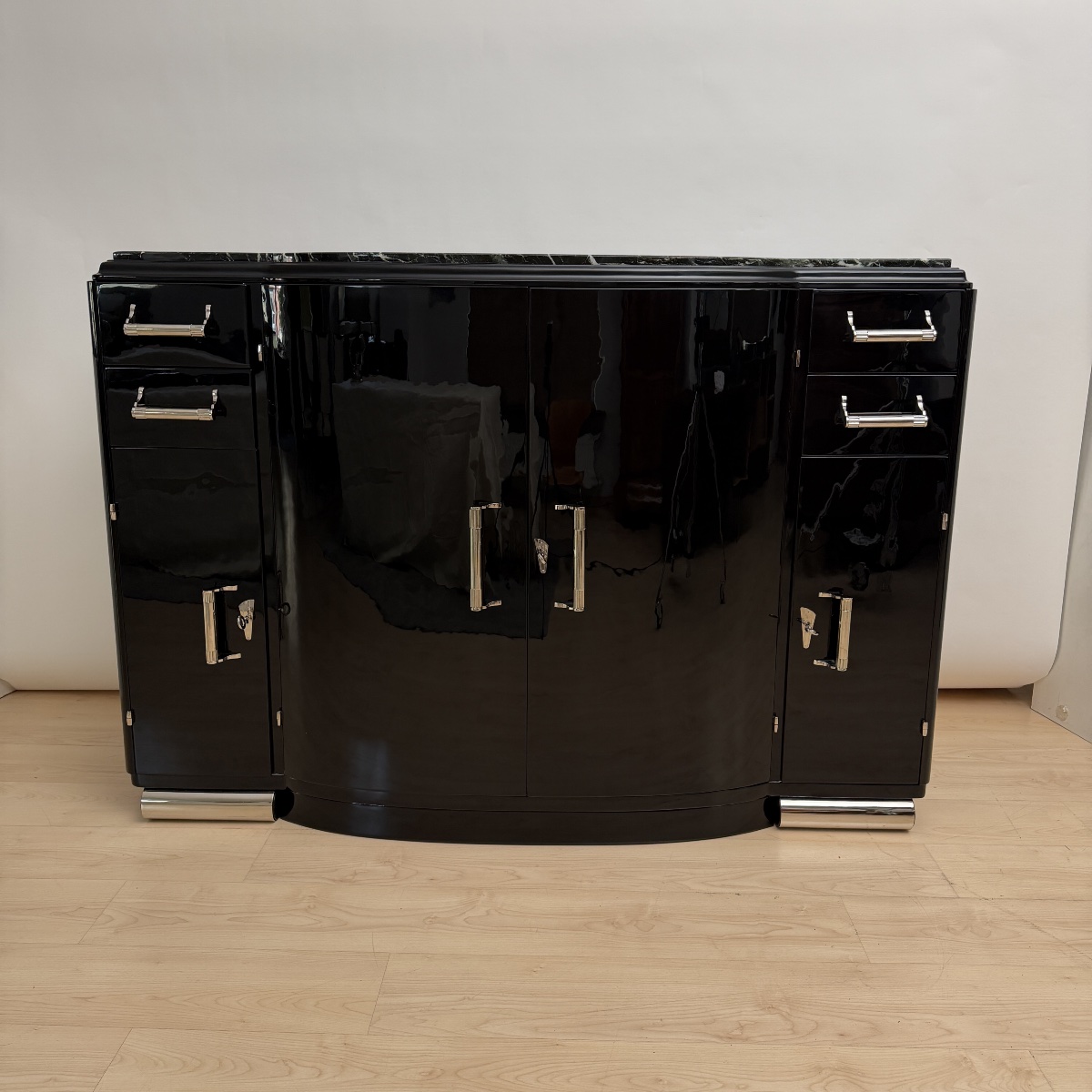 Buffet Art déco, laque noire, acajou, nickel, marbre, France, vers 1930-photo-2