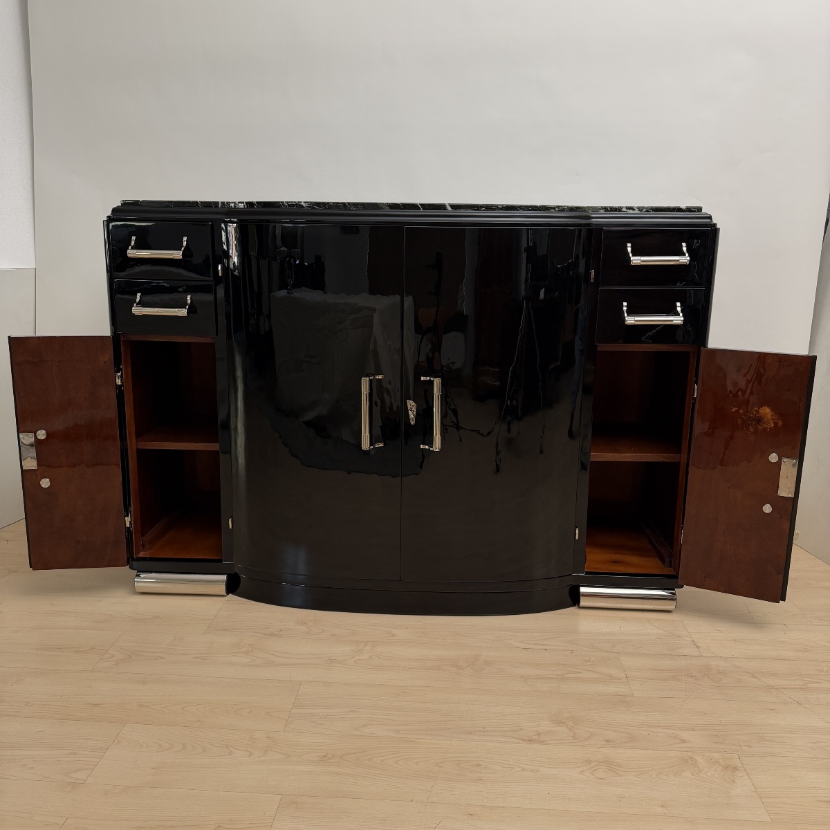Buffet Art déco, laque noire, acajou, nickel, marbre, France, vers 1930-photo-3
