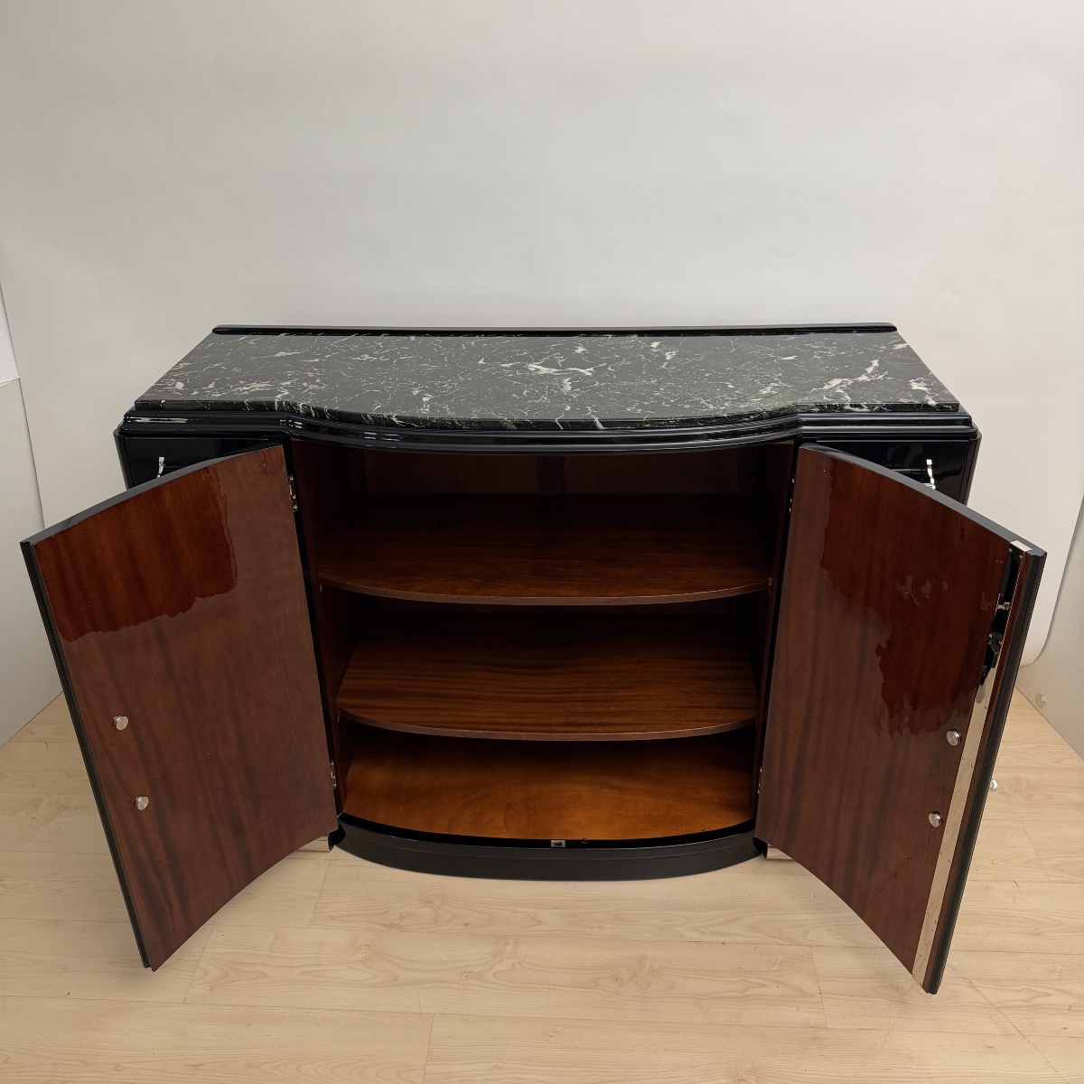 Buffet Art déco, laque noire, acajou, nickel, marbre, France, vers 1930-photo-4