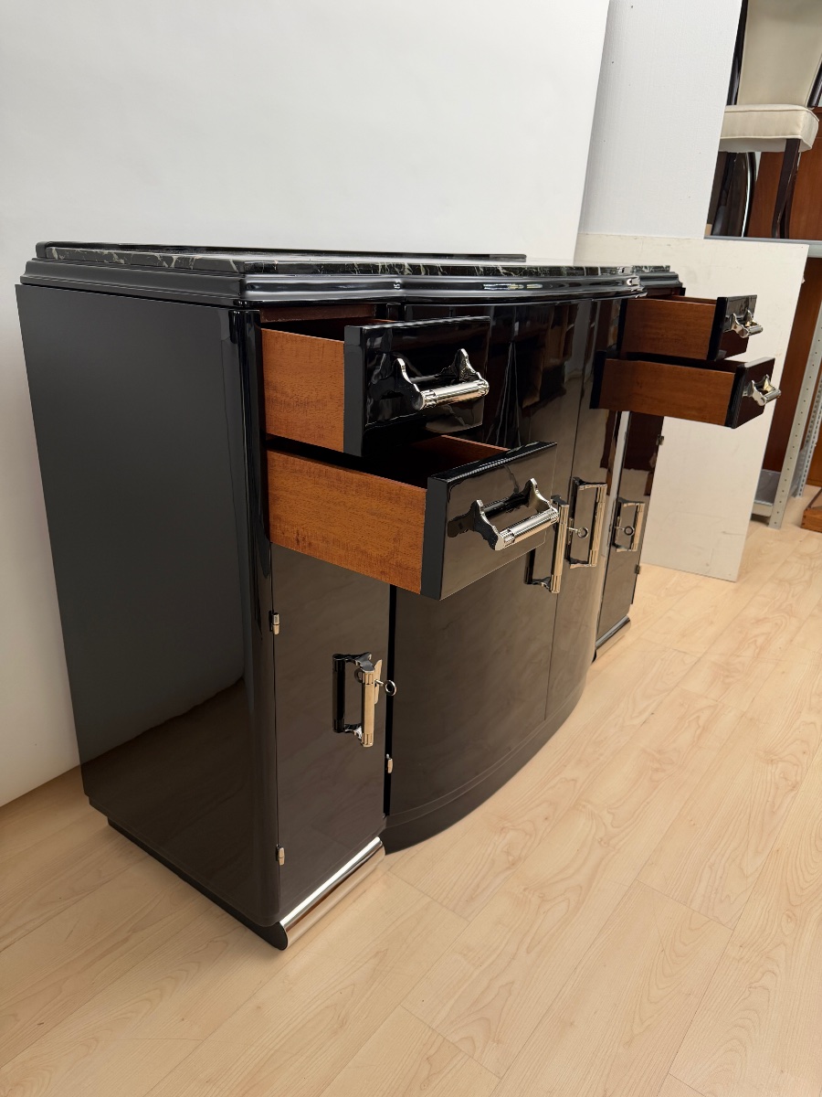 Buffet Art déco, laque noire, acajou, nickel, marbre, France, vers 1930-photo-2