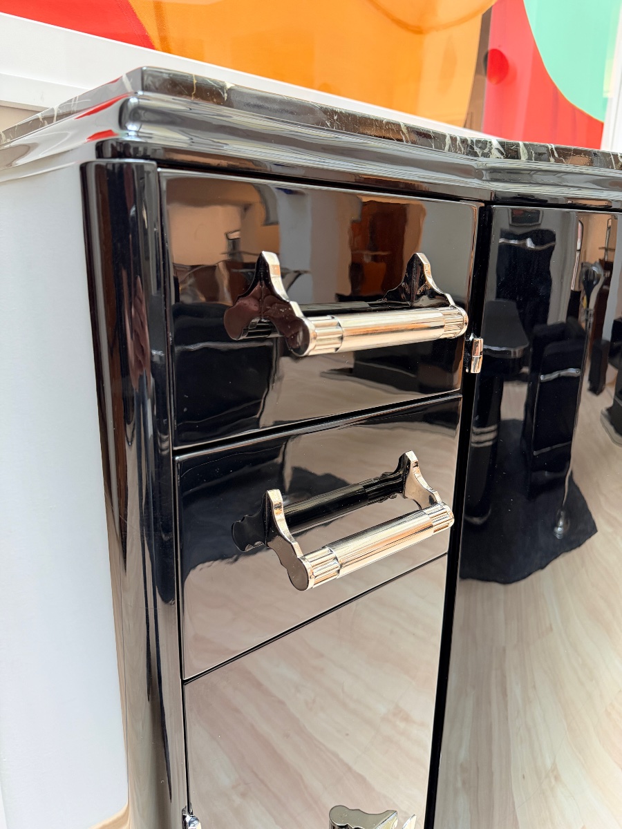 Buffet Art déco, laque noire, acajou, nickel, marbre, France, vers 1930-photo-7