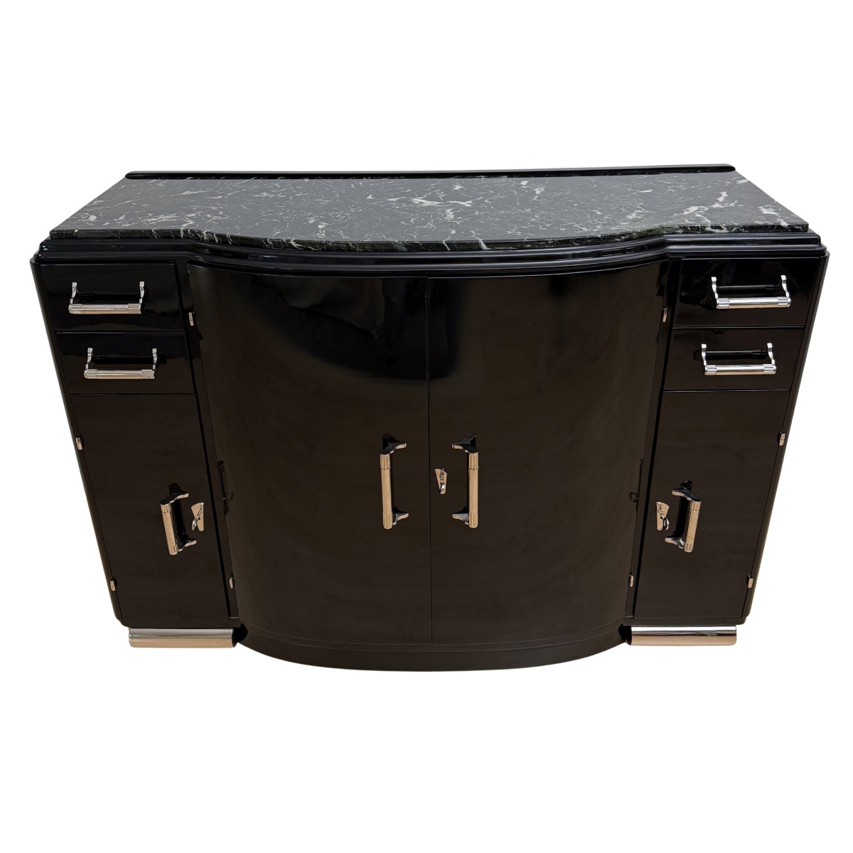 Buffet Art déco, laque noire, acajou, nickel, marbre, France, vers 1930