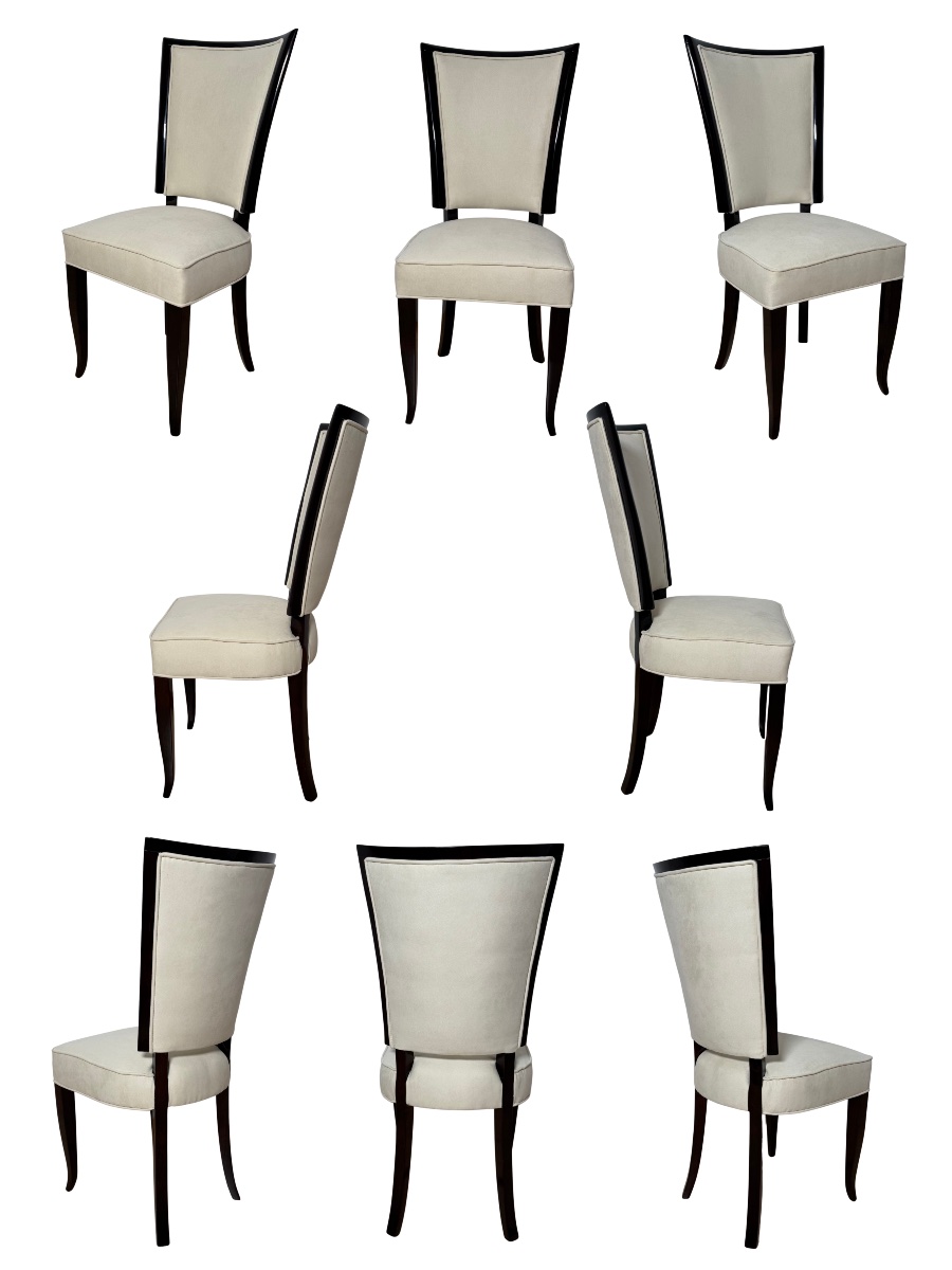 Lot de 10 chaises de salle à manger Art déco, laquées, Alcantara, Paris, vers 1930-photo-2