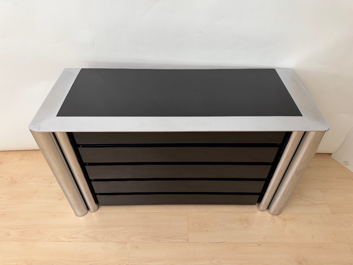 Designer Chest Of Drawers, Black Lacquer And Chrome, Antonello Mosca For Cinova, Italy, 1969-photo-4