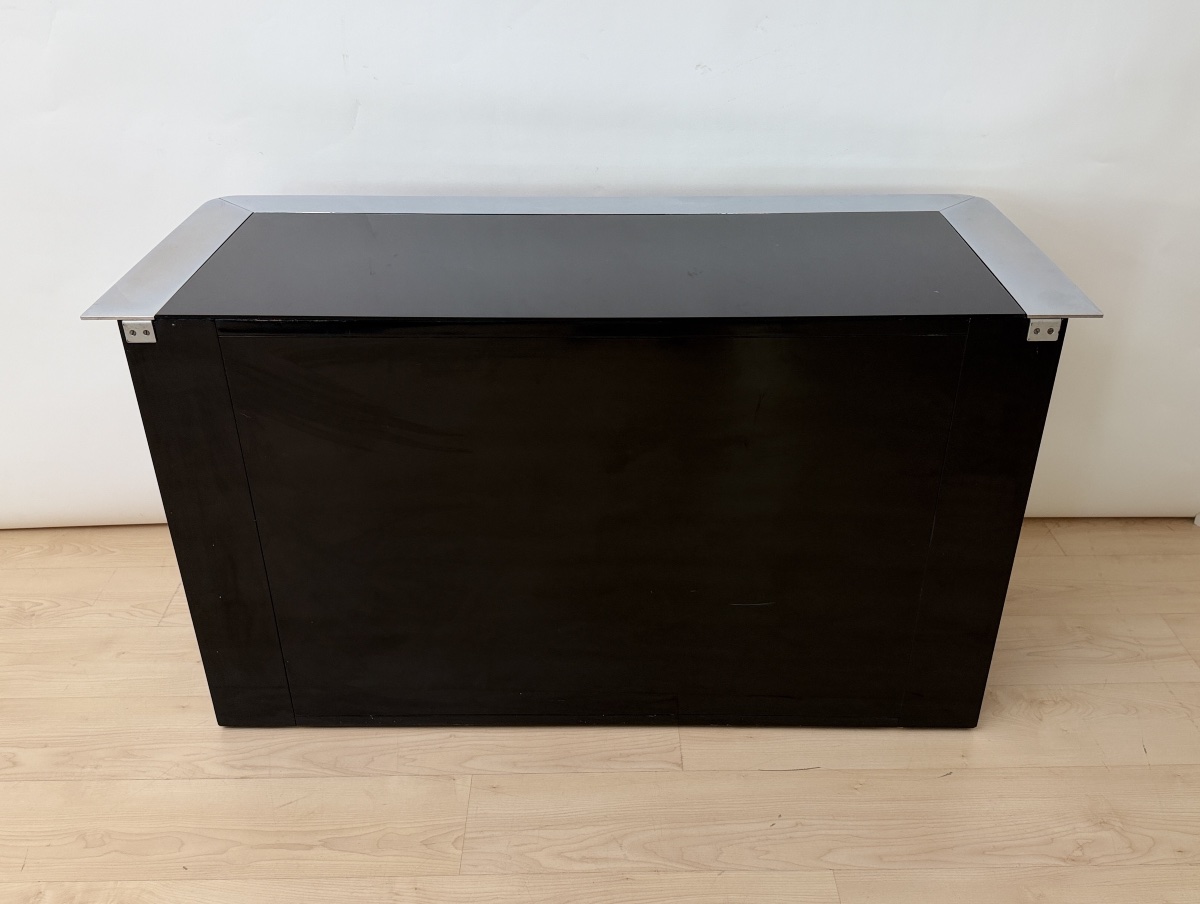 Designer Chest Of Drawers, Black Lacquer And Chrome, Antonello Mosca For Cinova, Italy, 1969-photo-1
