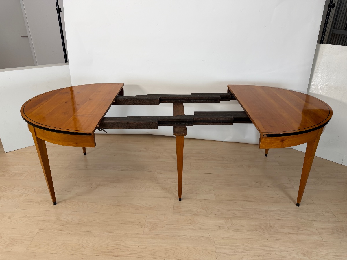 Oval Extendable Table In The Biedermeier Style, Cherry Wood, Southern Germany, Circa 1880-photo-3