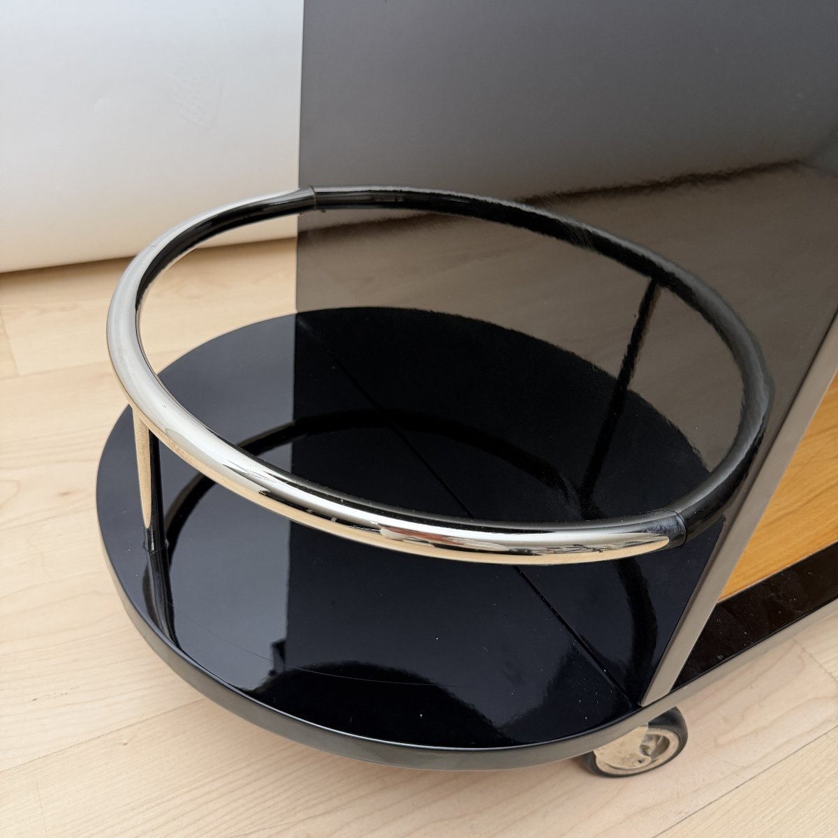 Art Deco Bar Cart, Black Lacquer, Chrome, Maple, France, Circa 1930-photo-2