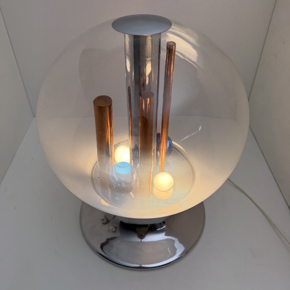 Lampe de table Space Age, Selenova, verre, chrome, cuivre, Italie, années 1970-photo-2
