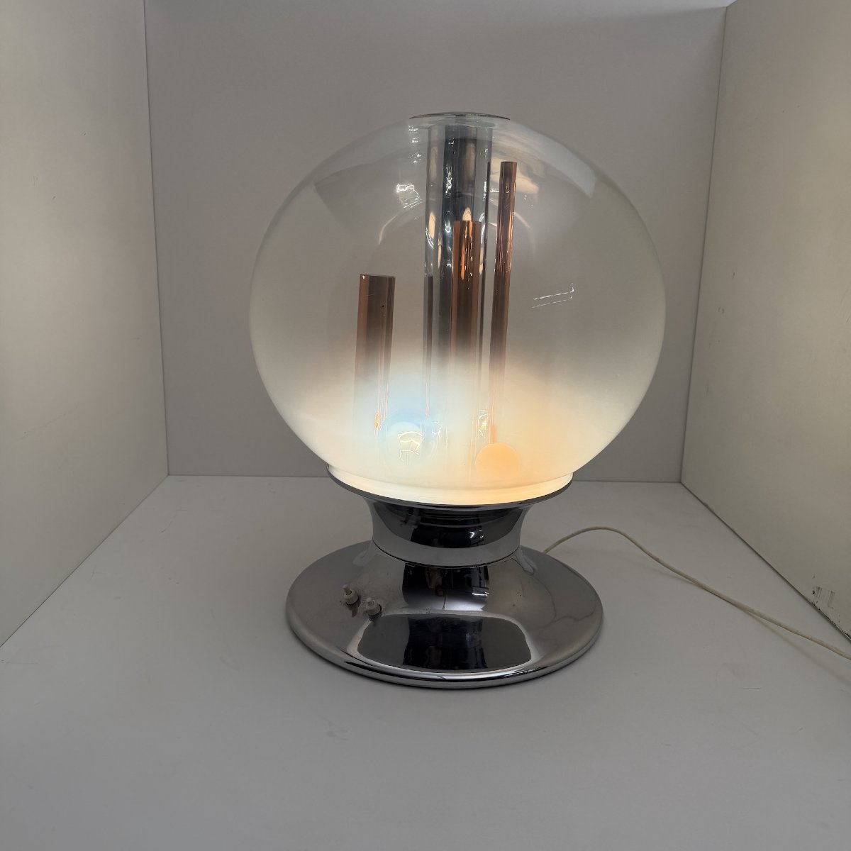 Lampe de table Space Age, Selenova, verre, chrome, cuivre, Italie, années 1970-photo-3