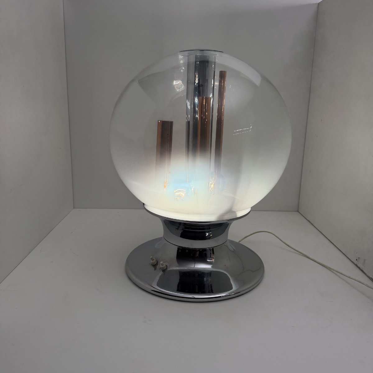 Lampe de table Space Age, Selenova, verre, chrome, cuivre, Italie, années 1970-photo-4