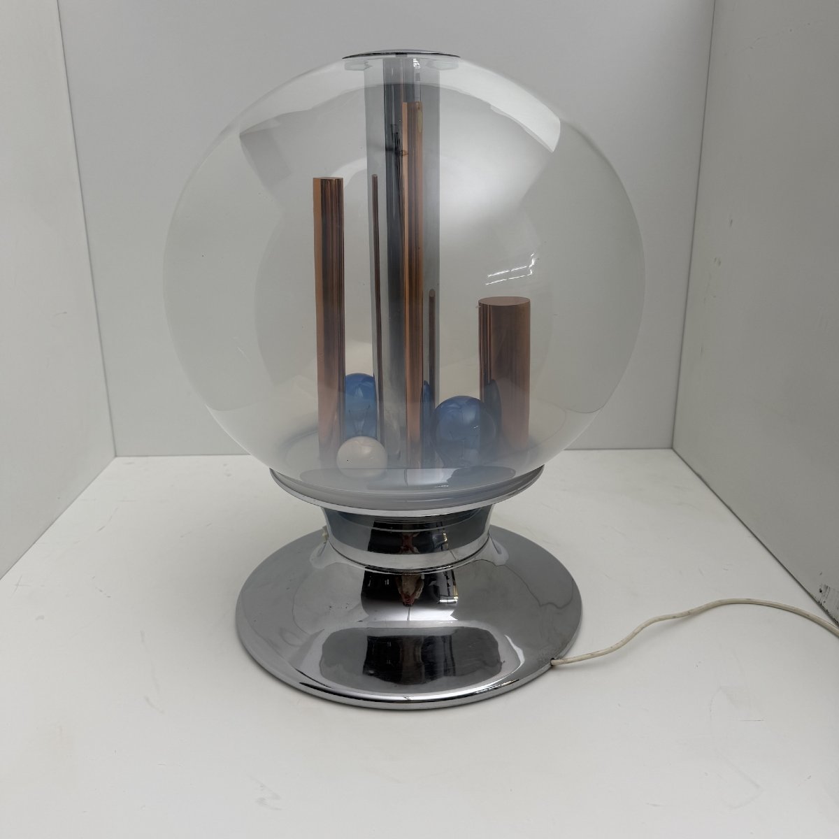 Lampe de table Space Age, Selenova, verre, chrome, cuivre, Italie, années 1970-photo-3