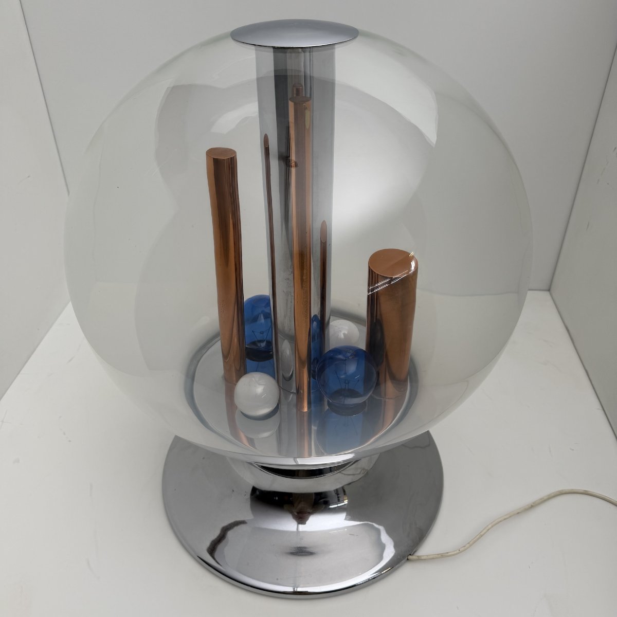 Lampe de table Space Age, Selenova, verre, chrome, cuivre, Italie, années 1970-photo-4