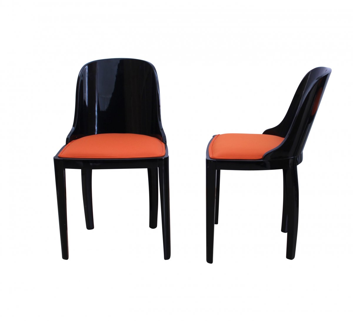 Set Of 4 Art Deco Chairs, Blackened Wood, Orange Fabric, France, Circa 1930-photo-2