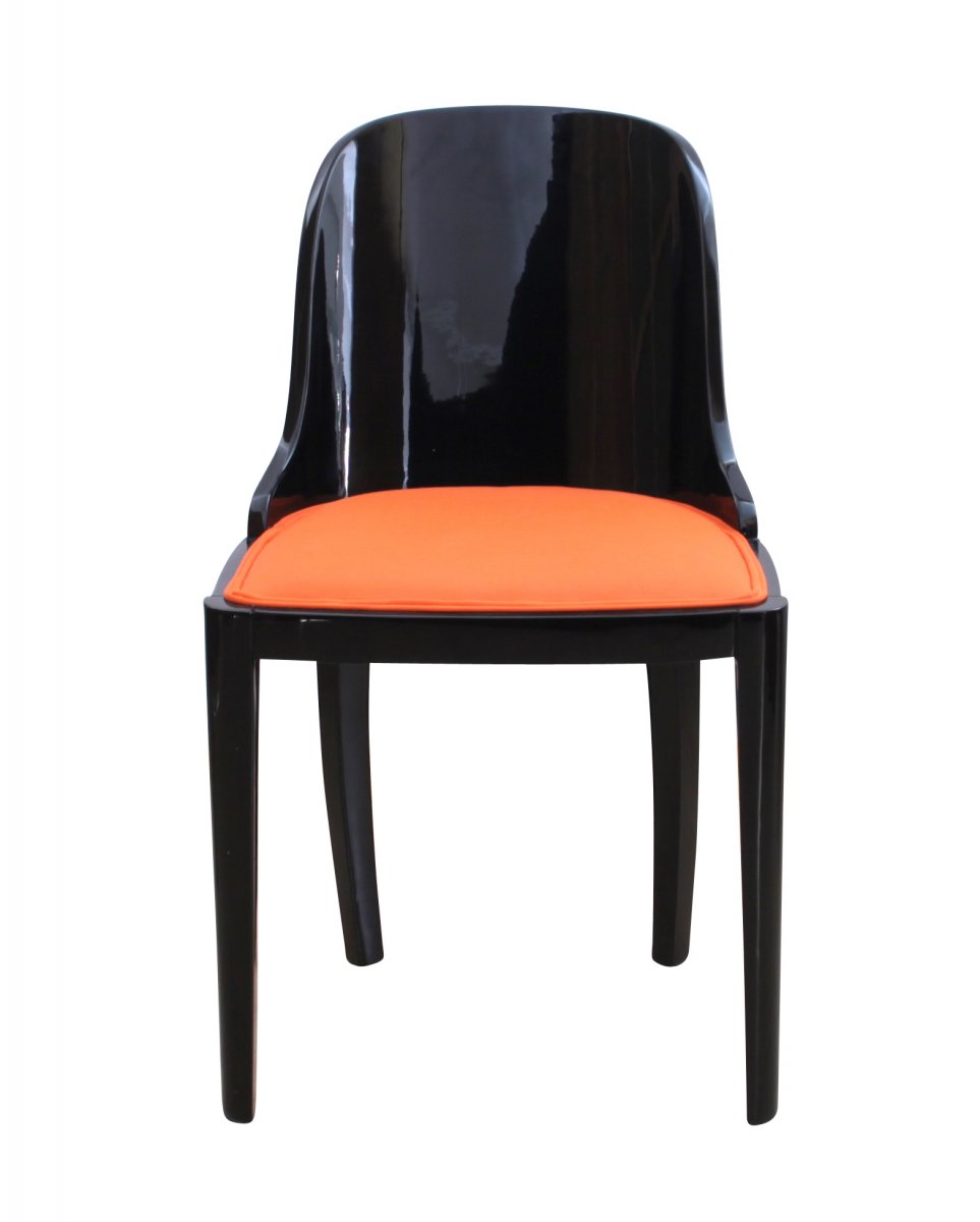 Set Of 4 Art Deco Chairs, Blackened Wood, Orange Fabric, France, Circa 1930-photo-3