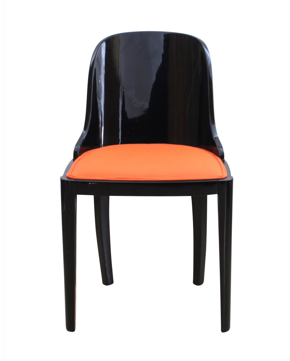 Five Art Deco Chairs, Blackened Wood, Orange Fabric, France, Circa 1930-photo-3