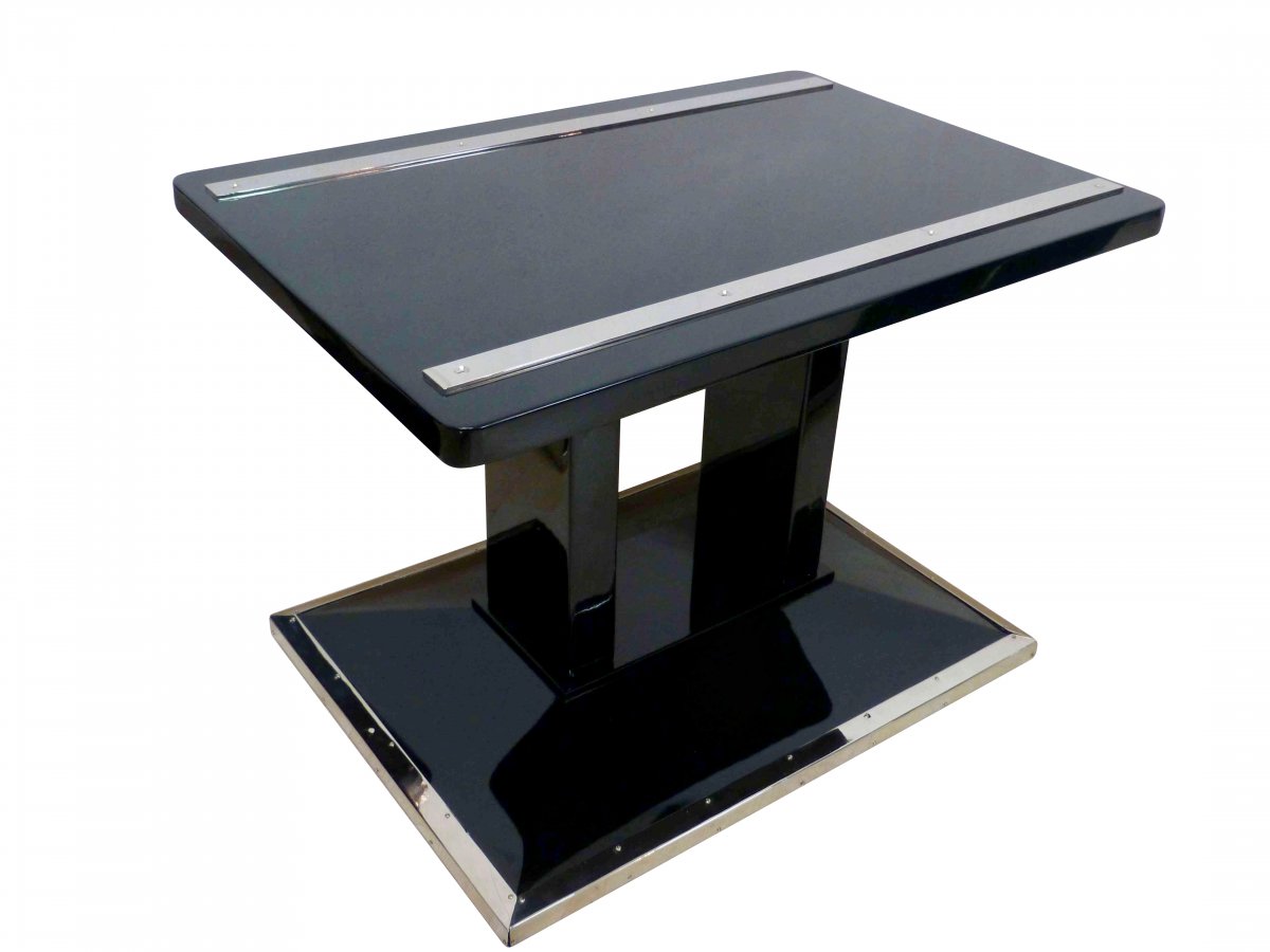 Bauhaus Side / Former Luggage Table, Black Lacquer And Chrome, Austria, Around 1920