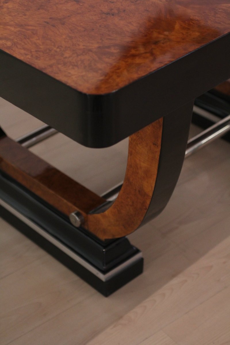 Expandable Art Deco Dining Table, Thuja Roots And Black, France, Circa 1930-photo-7