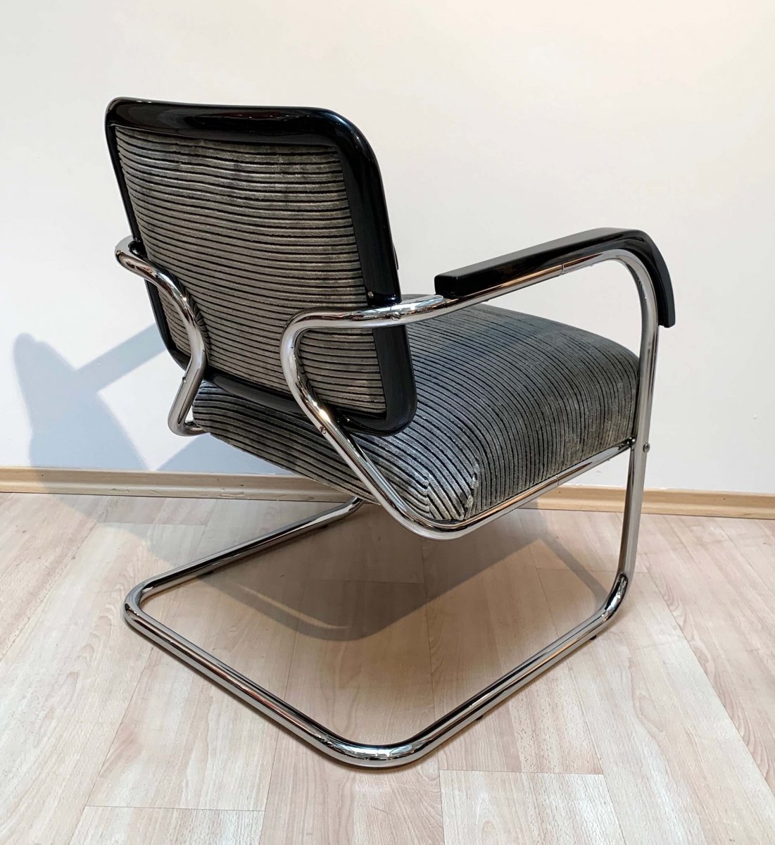 Fauteuils Bauhaus Cantilever Steeltube, Nickel, Noir, Velours, Allemagne, Vers 1930-photo-3