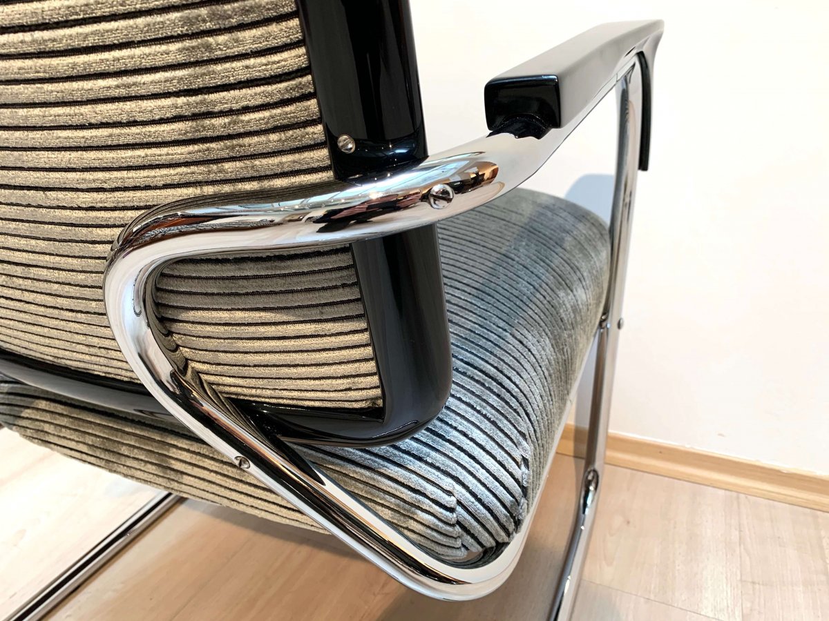 Fauteuils Bauhaus Cantilever Steeltube, Nickel, Noir, Velours, Allemagne, Vers 1930-photo-6