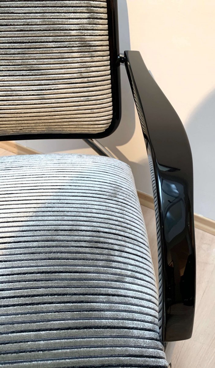 Fauteuils Bauhaus Cantilever Steeltube, Nickel, Noir, Velours, Allemagne, Vers 1930-photo-8