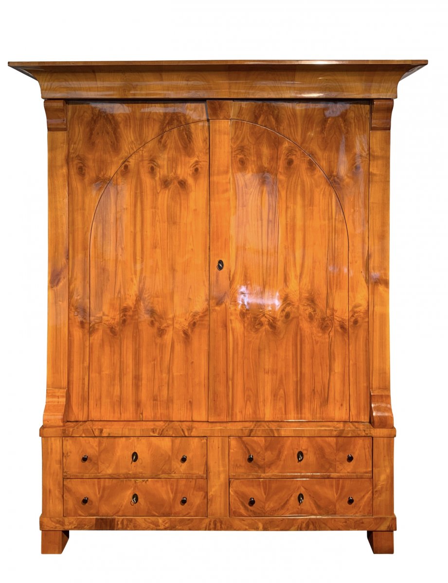 Large Biedermeier Armoire, Cherry Veneer, Rhineland, Germany, Circa 1820-photo-2