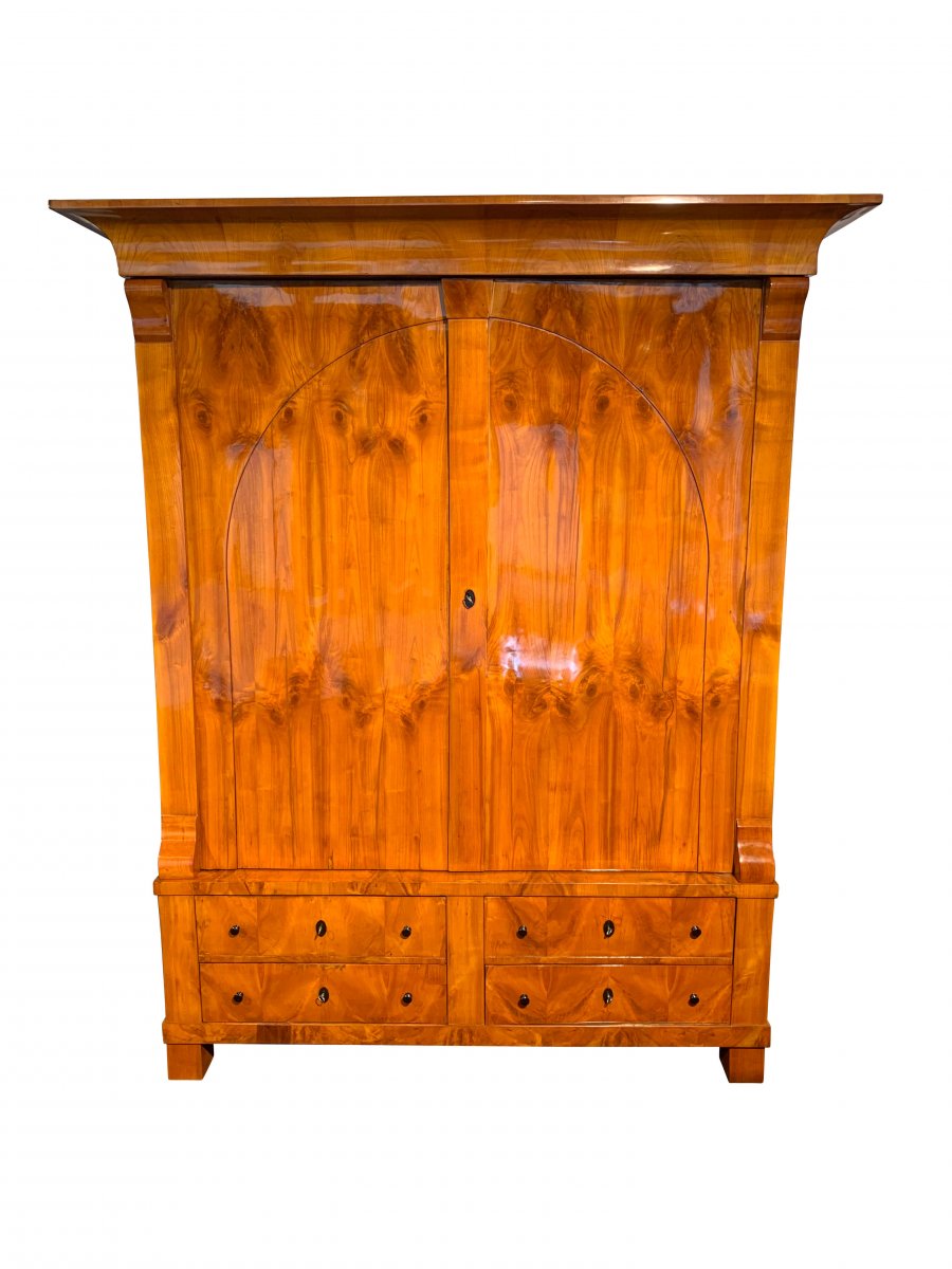 Large Biedermeier Armoire, Cherry Veneer, Rhineland, Germany, Circa 1820